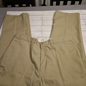 Dickies‎ Pants Mens 42X30 Tan Flat Front Comfort Chino Straight Leg Casual Logo